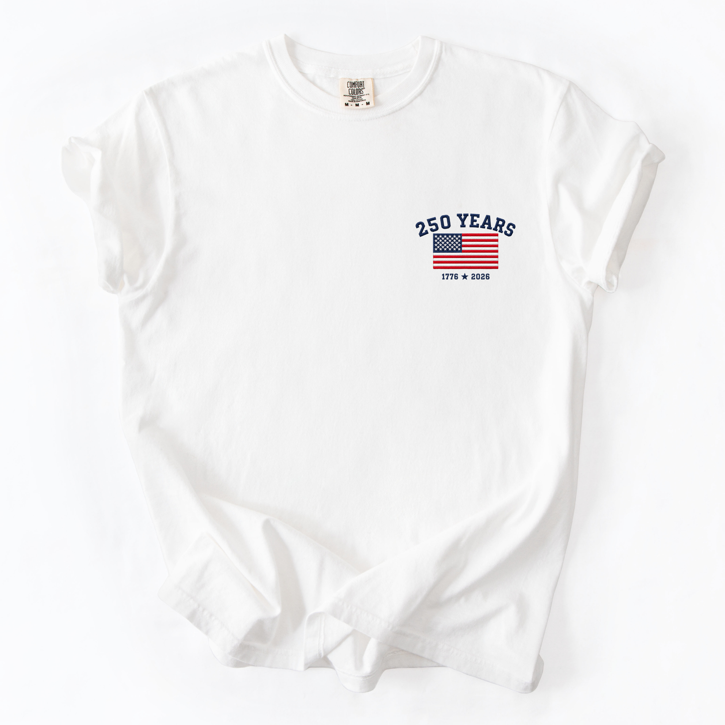250 Years of Freedom Navy Embroidery - Comfort Colors Relaxed Fit Premium T Shirt
