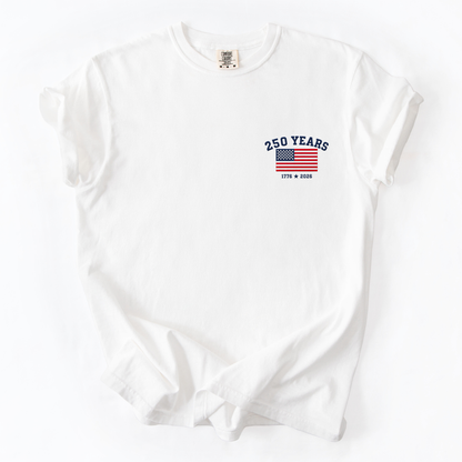 250 Years of Freedom Navy Embroidery - Comfort Colors Relaxed Fit Premium T Shirt