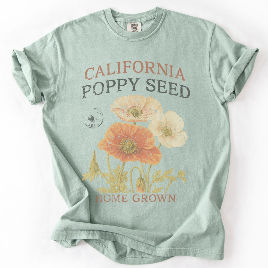 Poppy Seed, Faded Vintage Print - Relaxed Fit Vintage Wash T Shirt