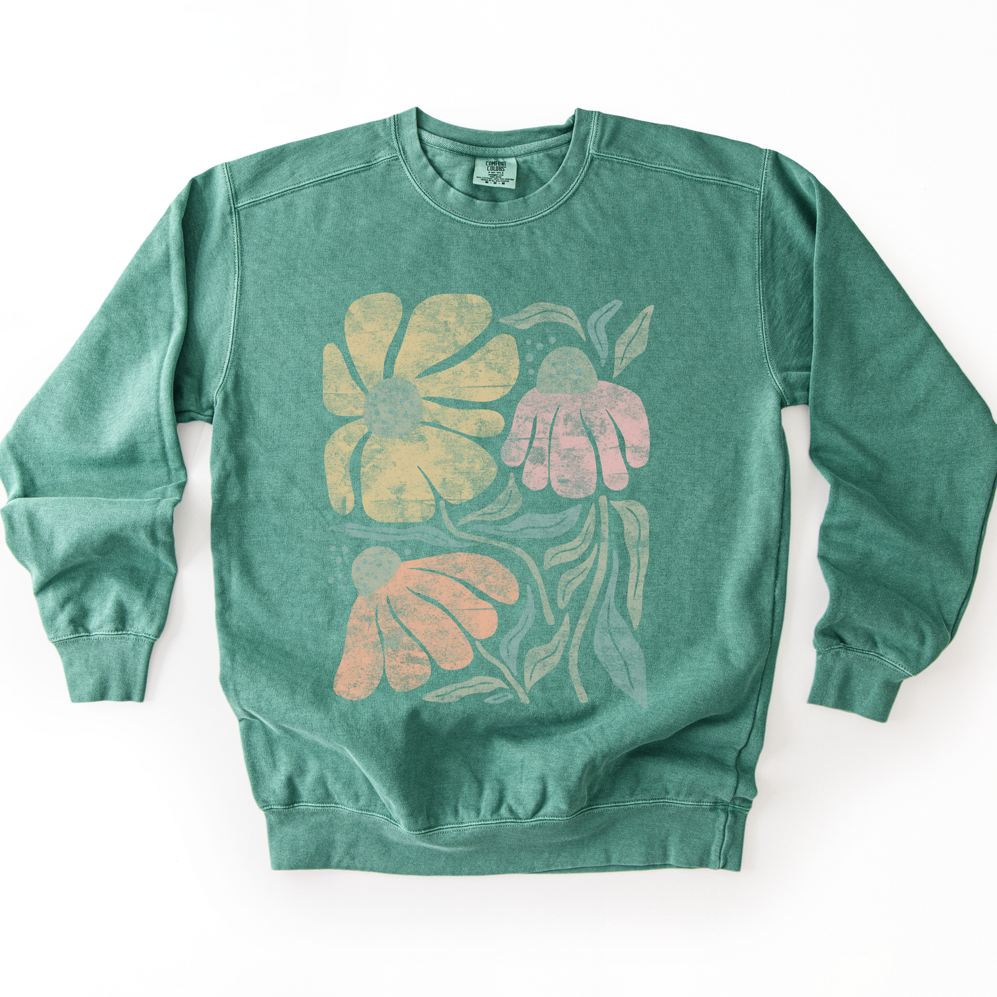 Faded Funky Floral Print - Comfort Colors Premium Heavyweight Sweatshirt