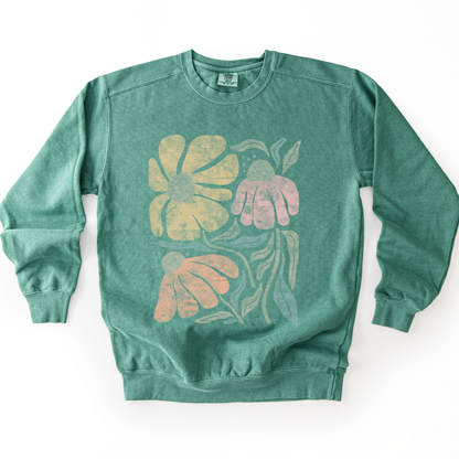 Faded Funky Floral Print - Comfort Colors Premium Heavyweight Sweatshirt