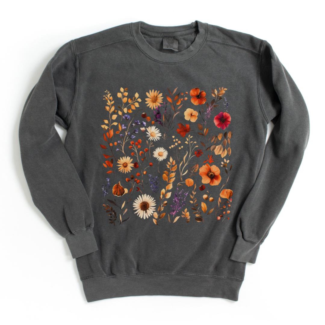 Autumn Boho Floral Print - Comfort Colors Premium Heavyweight Sweatshirt