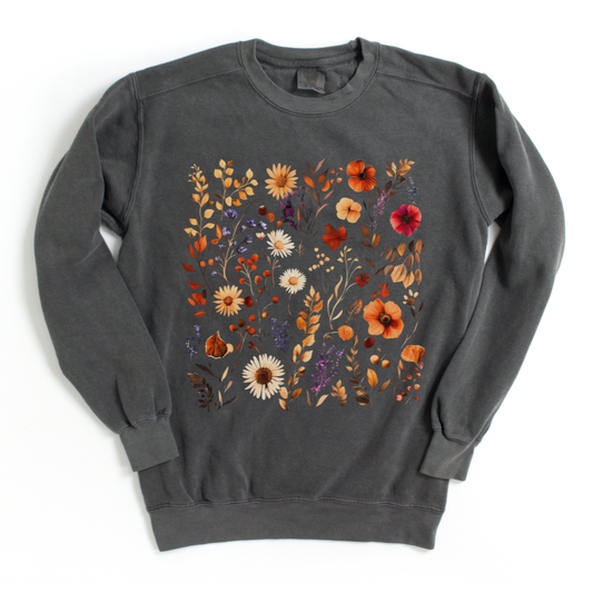 Autumn Boho Floral Print - Comfort Colors Premium Heavyweight Sweatshirt