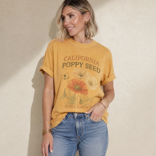 Poppy Seed, Faded Vintage Print - Relaxed Fit Vintage Wash T Shirt