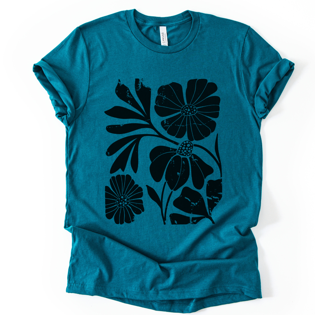 Artistic Boho Floral Print - Bella Canvas Super Soft Fitted T Shirt