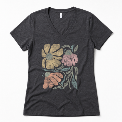 Faded Funky Floral Print - Super Soft V Neck
