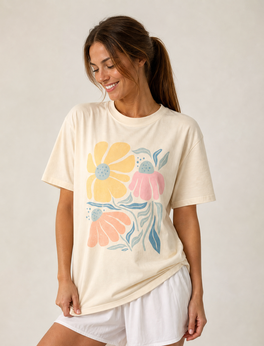 Faded Funky Floral Print -  Comfort Colors Relaxed Fit Premium T Shirt