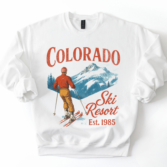 Colorado Ski Resort, Vintage Patina Print- Crewneck Fleece Sweatshirt