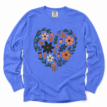 Flower Heart - Comfort Colors Long Sleeve Premium T Shirt