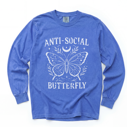 Anti-Social Butterfly - Comfort Colors Long Sleeve Premium T Shirt