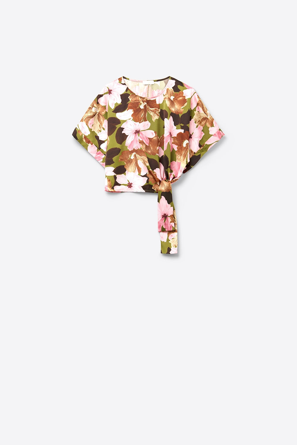 Floral Knot Top With Green Background in Satin Fabric