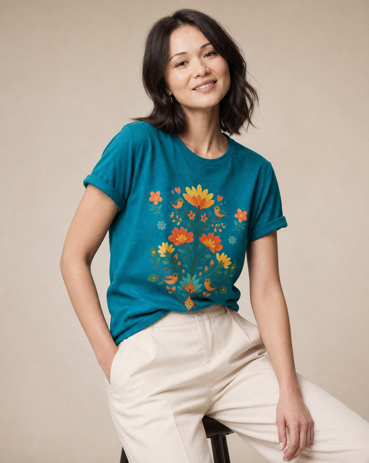 Folk Art Floral - Bella Canvas Super Soft Standard Fit T Shirt