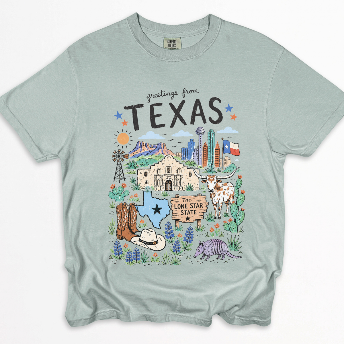 Greetings From Texas - Comfort Colors Relaxed Fit Premium T Shirt