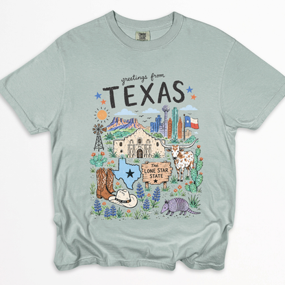 Greetings From Texas - Comfort Colors Relaxed Fit Premium T Shirt