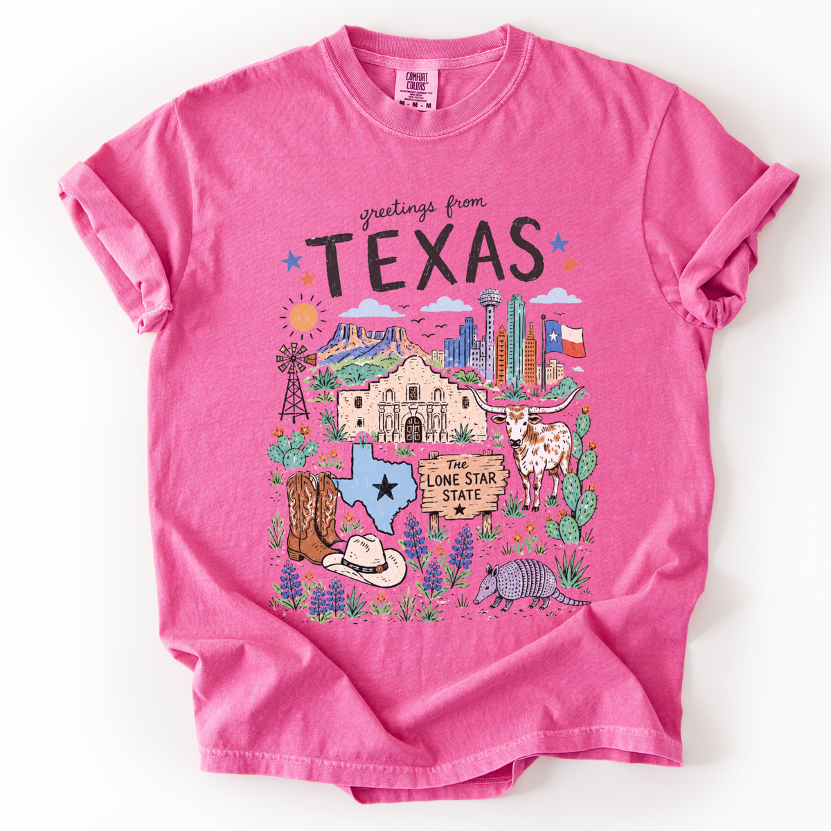 Greetings From Texas - Comfort Colors Relaxed Fit Premium T Shirt