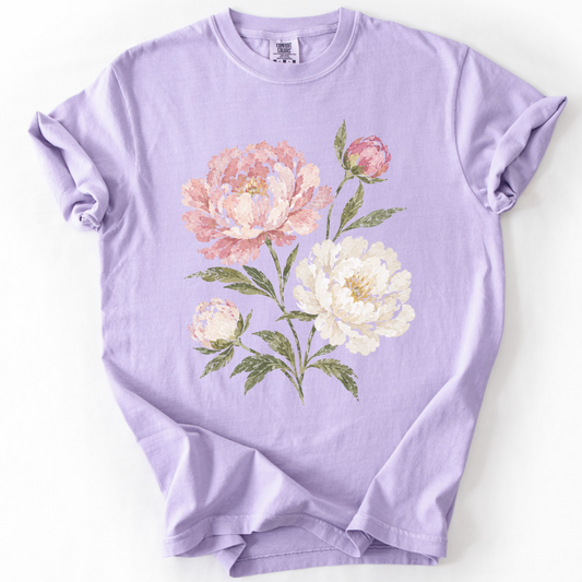 Painted Peonies -  Relaxed Fit Vintage Wash T Shirt
