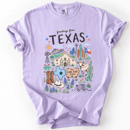 Greetings From Texas - Comfort Colors Relaxed Fit Premium T Shirt