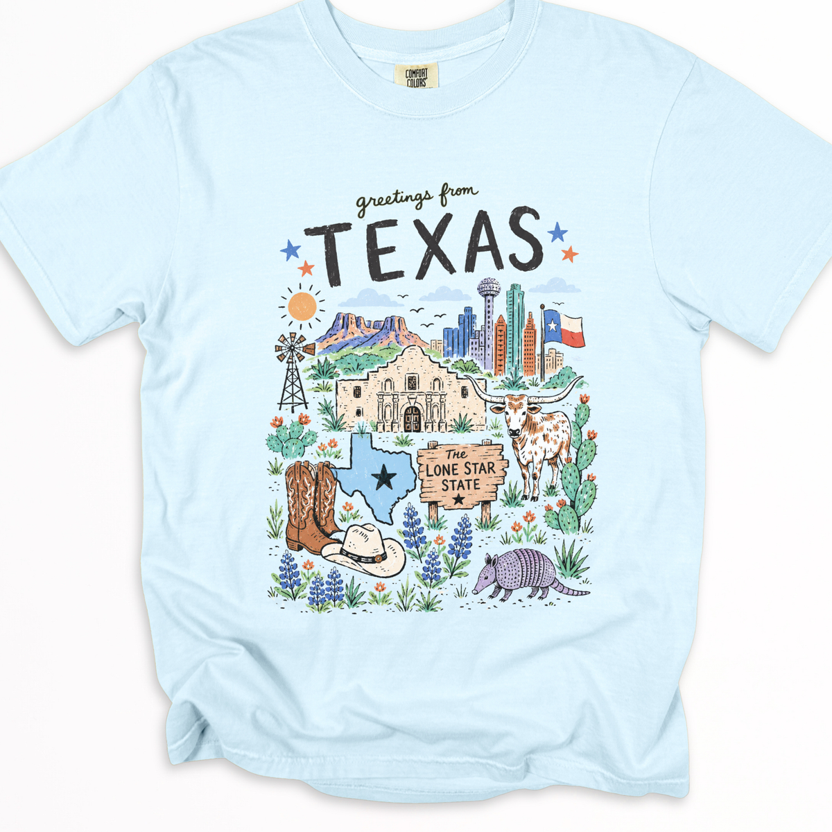 Greetings From Texas - Comfort Colors Relaxed Fit Premium T Shirt