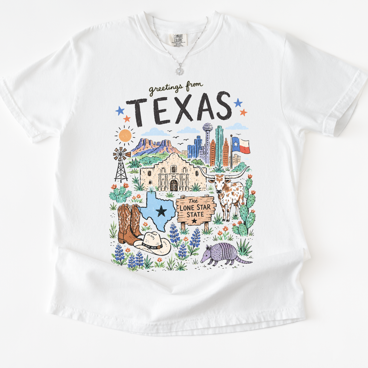 Greetings From Texas - Comfort Colors Relaxed Fit Premium T Shirt