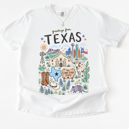 Greetings From Texas - Comfort Colors Relaxed Fit Premium T Shirt