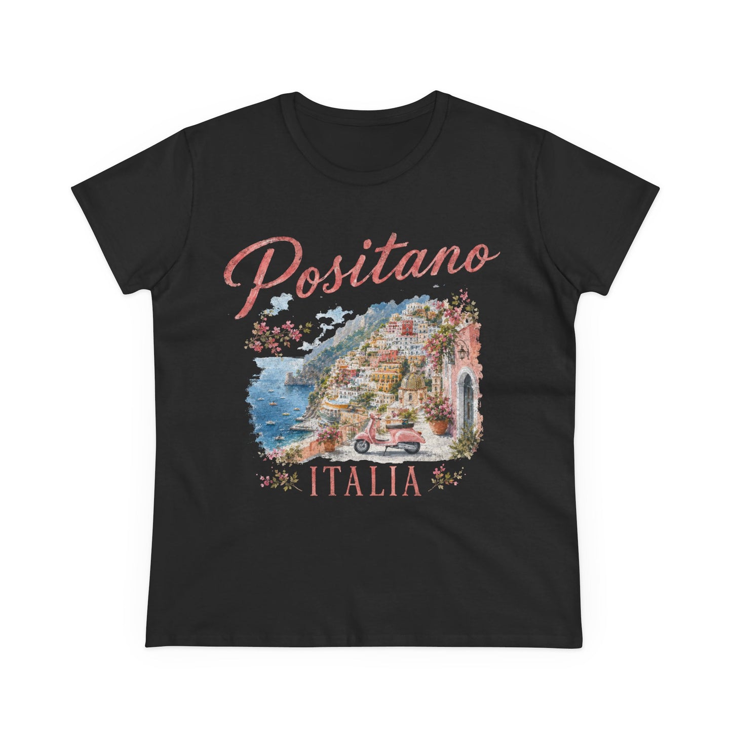 Vintage Positano Painting  - Women's Cut Fitted Tee