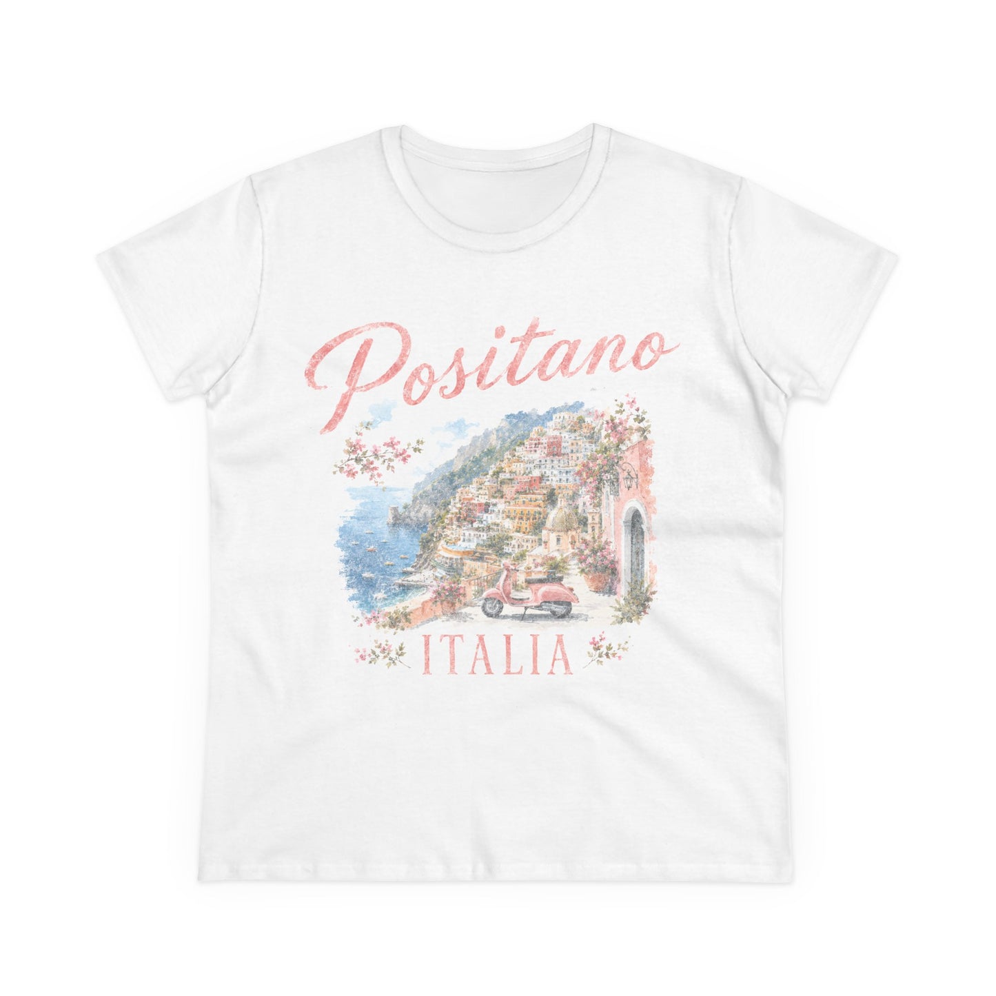 Vintage Positano Painting  - Women's Cut Fitted Tee