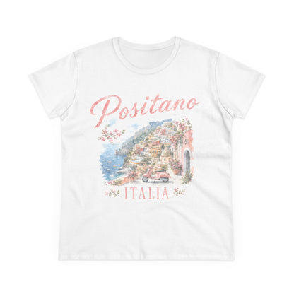Vintage Positano Painting  - Women's Cut Fitted Tee