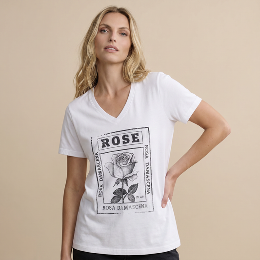 Rosa Damascena, Vintage Faded Print - Super Soft V Neck