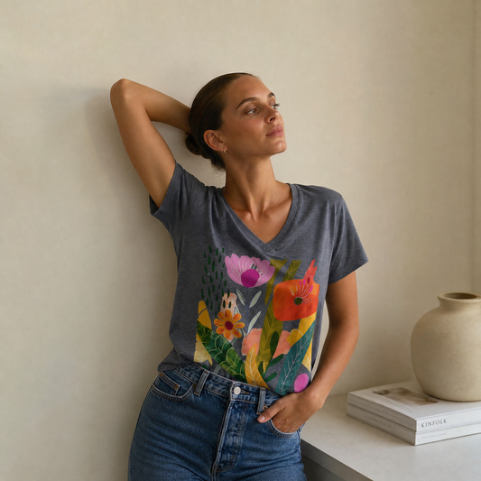 Modern Art Plant Print - Super Soft V Neck