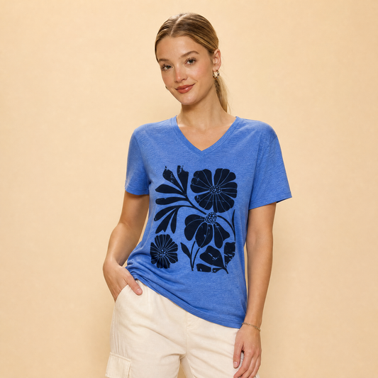 Artistic Boho Floral Print - Super Soft V Neck