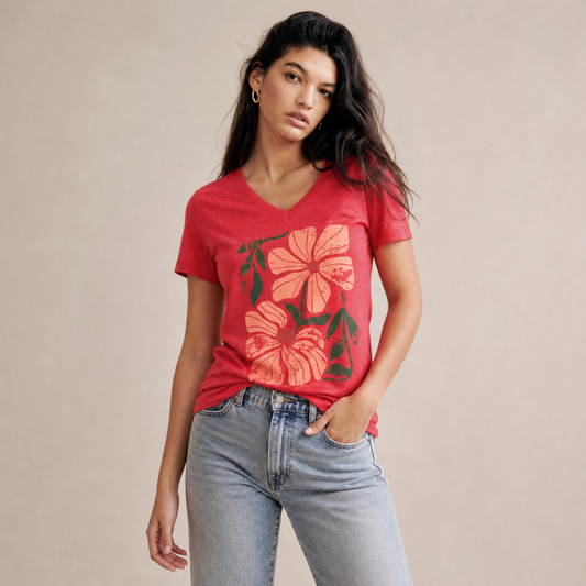 Summer Bloom Distressed Floral - Super Soft V Neck