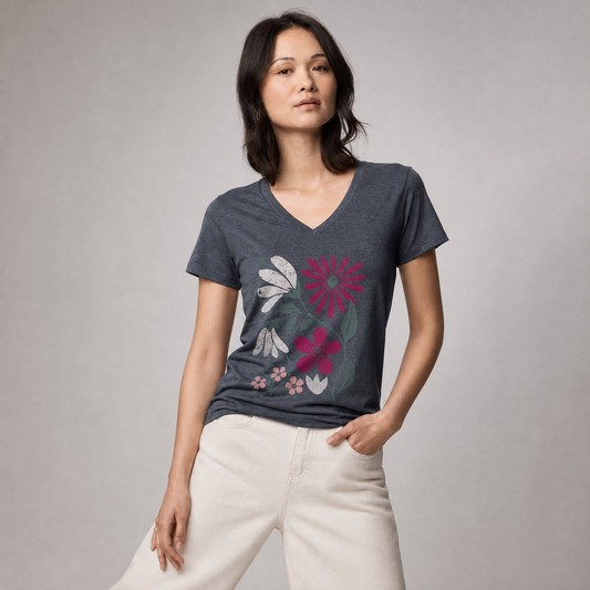 Vintage Distressed Field Of Bloom Floral - Super Soft V Neck