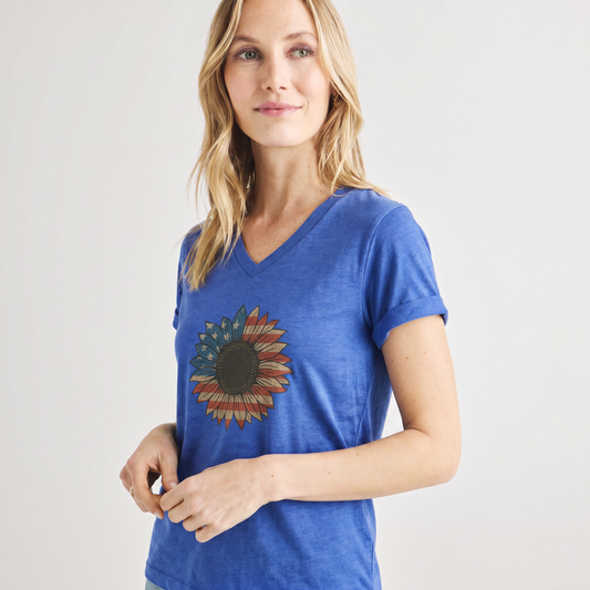 Floral Stars and Stripes - Short Sleeve V-Neck Tee