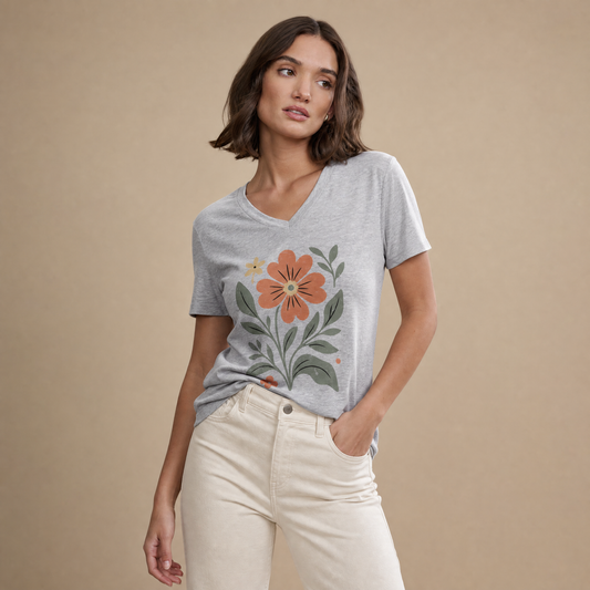Vintage Distressed Orange Flower - Super Soft V Neck
