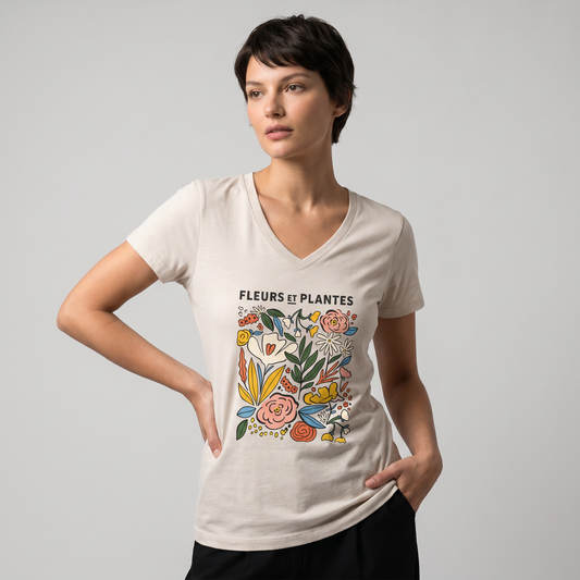Fleurs Et Plantes - Super Soft V Neck