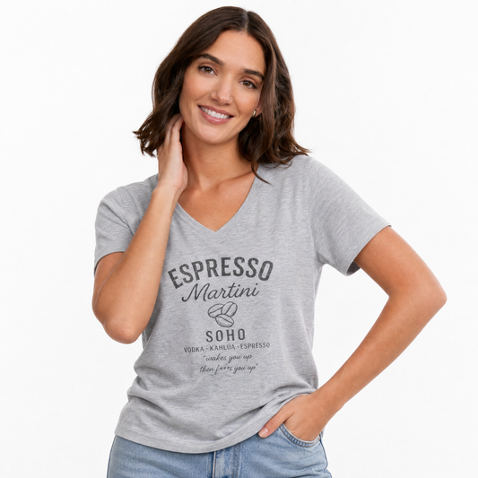 Espresso Martini, Vintage Faded Print - Super Soft V-Neck