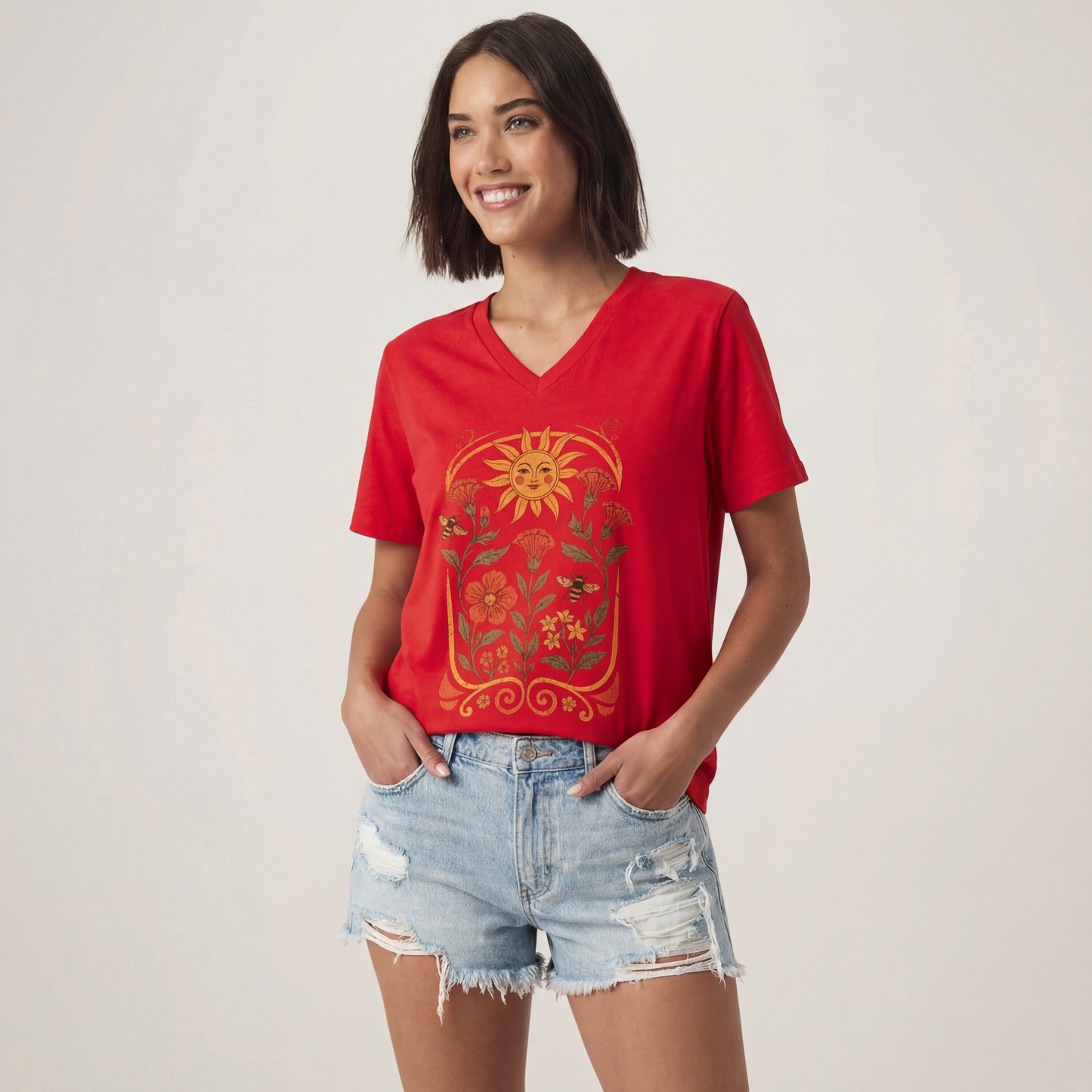 Golden Floral - Bella Canvas Short Sleeve V Neck