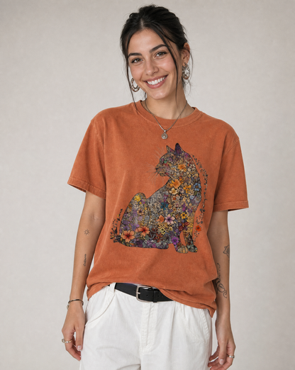 Floral Cat -  Comfort Colors Relaxed Fit Premium T Shirt