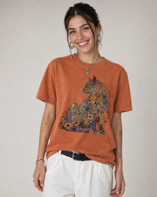 Floral Cat -  Comfort Colors Relaxed Fit Premium T Shirt