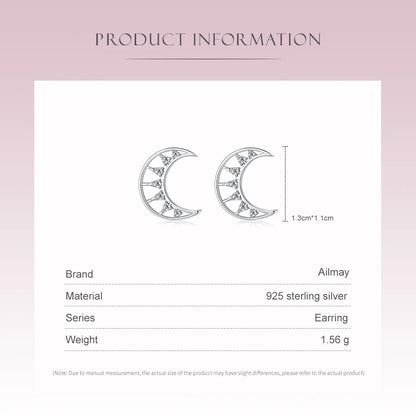 925 Sterling Silver Cubic Zirconia Moon Stud Earrings