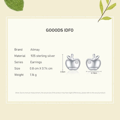 925 Sterling Silver Lovely Small Apple Stud Earrings