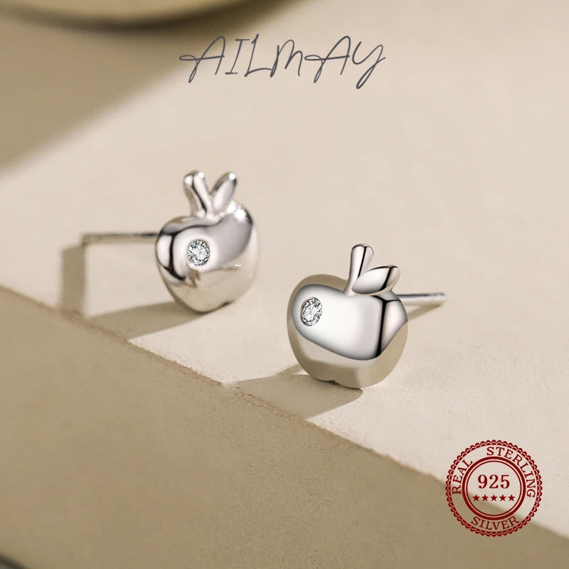 925 Sterling Silver Lovely Small Apple Stud Earrings