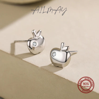 925 Sterling Silver Lovely Small Apple Stud Earrings