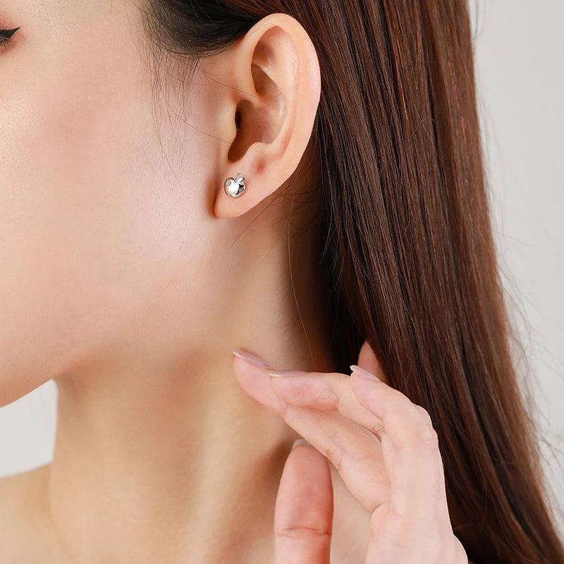 925 Sterling Silver Lovely Small Apple Stud Earrings