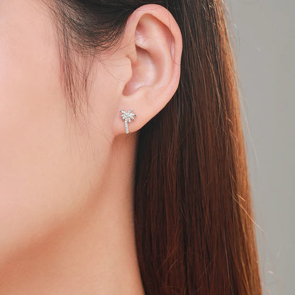 925 Sterling Silver Coconut Tree Clear Zircon Stud Earrings