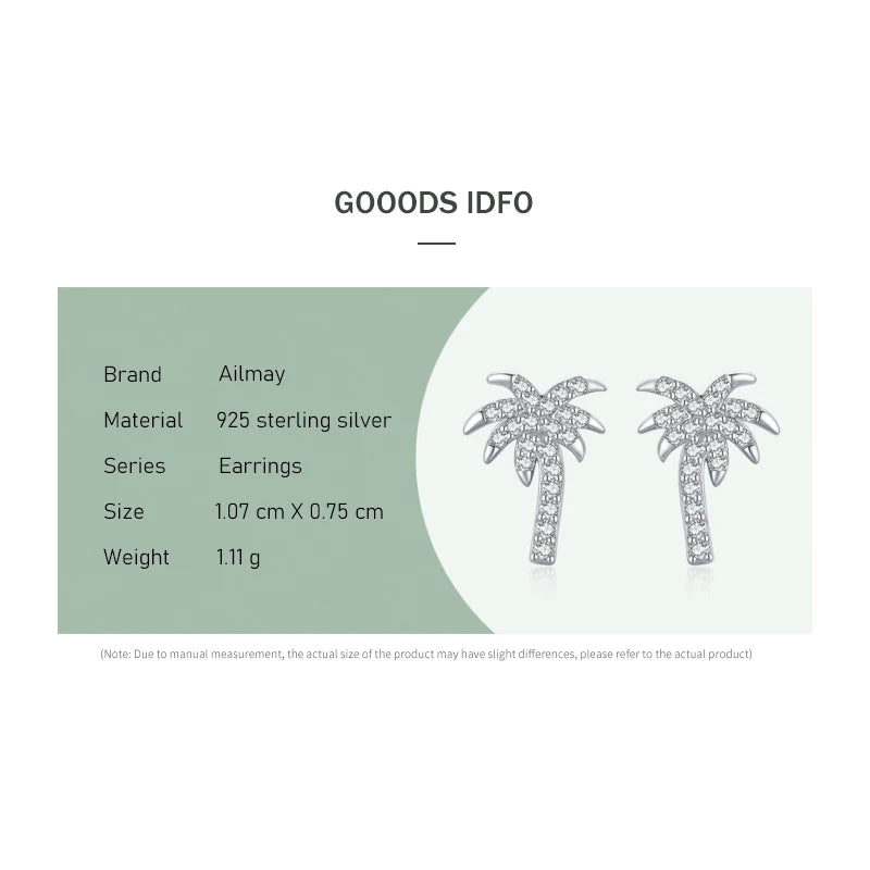 925 Sterling Silver Coconut Tree Clear Zircon Stud Earrings