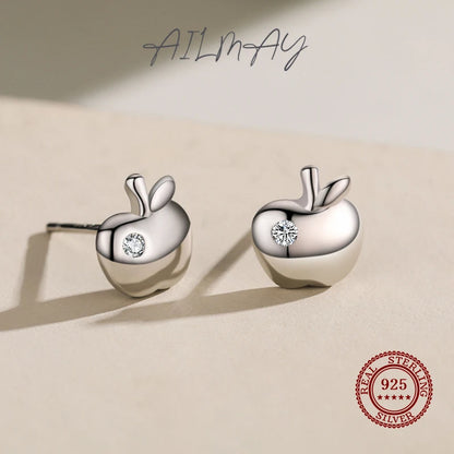 925 Sterling Silver Lovely Small Apple Stud Earrings