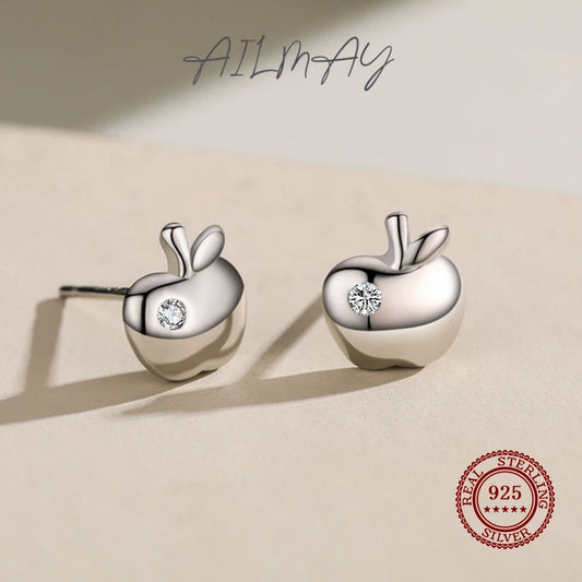 925 Sterling Silver Lovely Small Apple Stud Earrings