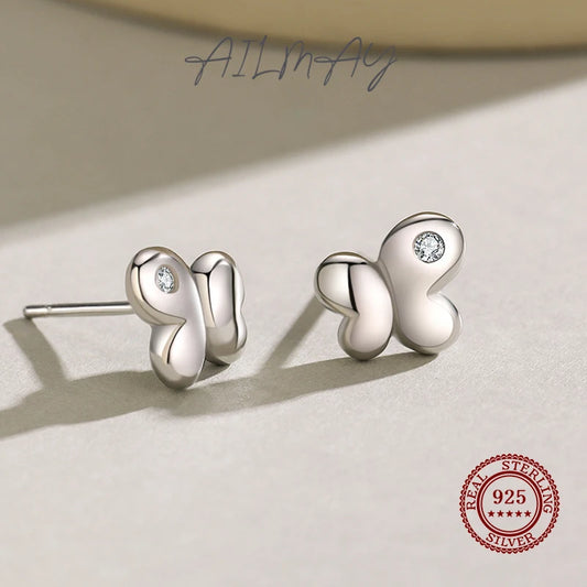 Simple Butterfly 925 Sterling Silver Stud Earrings