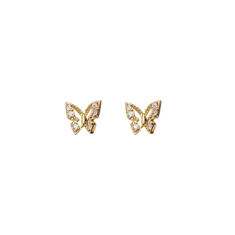 925 Sterling Silver Korean Inlaid Crystal Butterfly Stud Earrings